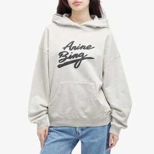 NWT Anine Bing Harvey Heather Signature Graphic Hoodie Sweatshirt Grey Size S